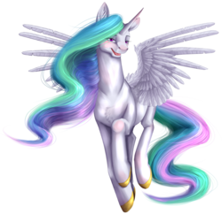 Size: 883x854 | Tagged: safe, artist:nicotine-mayhem, princess celestia, pony, g4, blushing, blushing profusely, chest fluff, ear blush, female, horn, horn blush, mare, simple background, smiling, solo, spread wings, transparent background