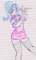 Size: 1176x1964 | Tagged: safe, artist:elgatosabio, sonata dusk, equestria girls, g4, clothes, female, fingerless gloves, gloves, lined paper, microphone, singing, socks, solo, thigh highs, traditional art