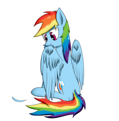 Size: 3945x4000 | Tagged: safe, artist:zogzor, rainbow dash, g4, feather, female, high res, preening, simple background, sitting, solo