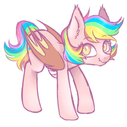 Size: 1400x1400 | Tagged: safe, artist:hawthornss, oc, oc only, oc:paper stars, bat pony, pony, amputee, bandage, cute, fangs, glitter, looking at you, rainbow hair, solo