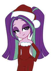 Size: 3200x4500 | Tagged: safe, artist:backgrounduser, aria blaze, equestria girls, g4, bare shoulders, bedroom eyes, clothes, female, hat, santa costume, santa hat, simple background, sleeveless, solo, strapless, transparent background, vector