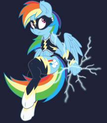 Size: 3000x3457 | Tagged: safe, artist:ambassad0r, artist:dfectivedvice, rainbow dash, anthro, unguligrade anthro, g4, female, high res, lightning, outfit, simple background, solo, transparent background