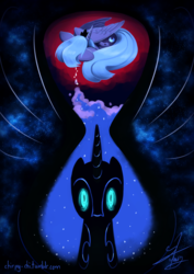 Size: 1190x1683 | Tagged: safe, artist:chirpy-chi, nightmare moon, princess luna, g4, duality, hourglass, prone, s1 luna, spread wings