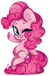 Size: 350x543 | Tagged: safe, artist:xaika, pinkie pie, earth pony, pony, g4, cute, diapinkes, ear fluff, female, one eye closed, open mouth, simple background, solo, tail stand, transparent background, wink
