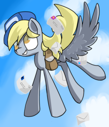 Size: 3040x3528 | Tagged: dead source, safe, artist:queenoftheshrimp15, derpy hooves, pegasus, pony, g4, female, flying, high res, mail, mare, solo