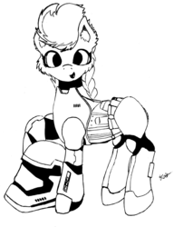 Size: 655x855 | Tagged: safe, artist:scratchie, oc, oc only, oc:aria lightningheart, pony, armor, black and white, female, grayscale, happy, helmet, lineart, mare, monochrome, solo, star wars, star wars: the force awakens, stormtrooper