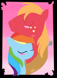 Size: 2550x3504 | Tagged: safe, artist:krazykari, big macintosh, rainbow dash, earth pony, pony, g4, blushing, high res, male, ship:rainbowmac, shipping, stallion, straight