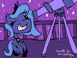 Size: 1600x1200 | Tagged: safe, artist:hackd, princess luna, g4, 30 minute art challenge, female, filly, sitting, solo, telescope, woona