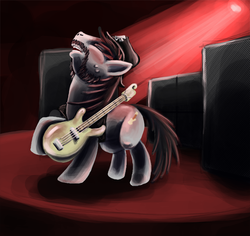 Size: 772x728 | Tagged: safe, artist:yavaho155, earth pony, pony, amplifier, bass guitar, heavy metal, lemmy kilmister, motorhead, musical instrument, ponified, stage
