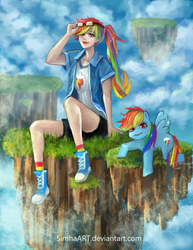 Size: 2550x3300 | Tagged: safe, artist:simha, rainbow dash, human, g4, alternate hairstyle, clothes, converse, cute, dashabetes, floating island, glasses, high res, human ponidox, humanized, lipstick, shoes
