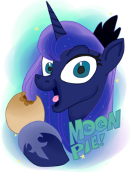 Size: 600x800 | Tagged: safe, artist:andy price, artist:krazykari, princess luna, g4, female, moon pie, pun, solo