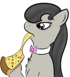 Size: 1079x1195 | Tagged: safe, artist:yakoshi, octavia melody, earth pony, pony, g4, bowtie, chest fluff, female, food, hoof hold, mare, pizza, simple background, solo, white background