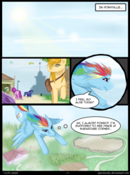 Size: 600x810 | Tagged: safe, artist:spectra-sky, rainbow dash, comic:cupcakes, fanfic:cupcakes, g4, comic, dialogue, flying, foreshadowing, grimdark source
