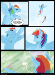Size: 600x810 | Tagged: safe, artist:spectra-sky, rainbow dash, comic:cupcakes, fanfic:cupcakes, g4, comic, dialogue, flying, grimdark source