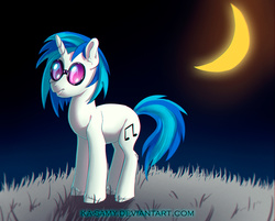 Size: 1100x883 | Tagged: safe, artist:ka-samy, artist:soul-soother, dj pon-3, vinyl scratch, g4, female, moon, night, solo