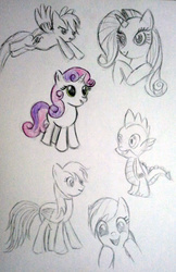 Size: 328x506 | Tagged: safe, artist:jklrxdk, rainbow dash, rarity, spike, sweetie belle, g4, sketch dump, traditional art