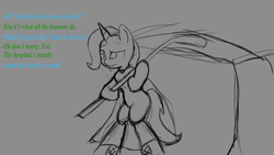 Size: 1920x1080 | Tagged: safe, trixie, oc, oc:anon, pony, g4, bipedal, drawthread, hockey, sketch