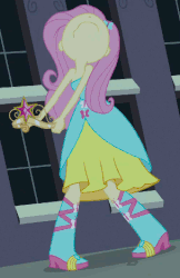 Size: 304x470 | Tagged: safe, screencap, fluttershy, equestria girls, g4, my little pony equestria girls, animated, bare shoulders, big crown thingy, boots, cropped, element of magic, faic, fall formal outfits, female, frown, high heel boots, scared, shaking, shivering, sleeveless, solo, strapless, struggling, wavy mouth