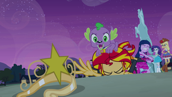 Size: 1920x1080 | Tagged: safe, screencap, applejack, rarity, spike, sunset shimmer, twilight sparkle, dog, equestria girls, g4, my little pony equestria girls, big crown thingy, exploitable meme, meme, spike the dog, sunset shimmer reaching for things