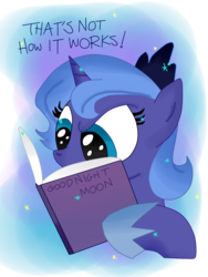 Size: 768x1024 | Tagged: safe, artist:andypriceart, artist:krazykari, princess luna, g4, book, female, filly, goodnight moon, reading, solo, woona