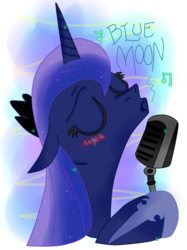 Size: 599x799 | Tagged: safe, artist:andypriceart, artist:krazykari, princess luna, g4, eyes closed, female, microphone, singing, solo