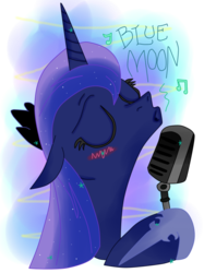 Size: 599x799 | Tagged: safe, artist:andy price, artist:krazykari, princess luna, g4, eyes closed, female, microphone, singing, solo