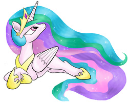 Size: 1789x1435 | Tagged: safe, artist:balserification, princess celestia, g4, female, looking up, prone, simple background, solo