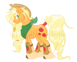 Size: 2500x2000 | Tagged: safe, artist:cranberry--zombie, applejack, g4, bandana, female, fluffy, high res, smiling, solo, straw, tail wrap, unshorn fetlocks, watermark