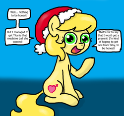 Size: 640x600 | Tagged: safe, artist:ficficponyfic, oc, oc only, oc:golden brisk, ask golden brisk, ask, christmas, femboy, hat, male, santa hat, solo, trap, tumblr