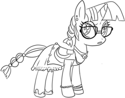 Size: 900x705 | Tagged: safe, artist:hipster-ponies, moondancer, g4, clothes, dress, female, gala dress, glasses, lineart, sketch, solo