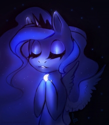 Size: 2022x2322 | Tagged: safe, artist:nekiw, princess luna, alicorn, pony, g4, eyes closed, female, high res, moon, solo, tangible heavenly object