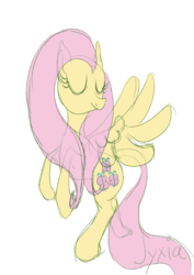 Size: 1130x1600 | Tagged: safe, artist:jyxia, fluttershy, g4, female, flying, simple background, smiling, solo, white background