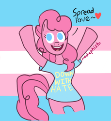 Size: 606x662 | Tagged: safe, artist:kazotsky-kicks, pinkie pie, earth pony, semi-anthro, g4, clothes, pride, pride flag, shirt, solo, transgender, transgender pride flag