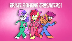 Size: 1920x1080 | Tagged: safe, artist:scobionicle99, apple bloom, scootaloo, sweetie belle, earth pony, anthro, g4, chibi, crime fighting crusaders, cutie mark crusaders