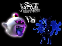 Size: 960x720 | Tagged: safe, nightmare moon, alicorn, ghost, pony, undead, g4, black background, boo (super mario), crown, epic rap battles of history, ethereal mane, female, jewelry, king boo, mare, meme, regalia, simple background, starry mane, super mario bros., tongue out