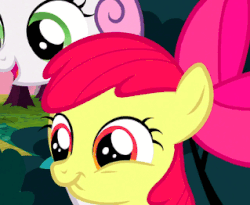 Size: 319x262 | Tagged: safe, screencap, apple bloom, sweetie belle, g4, hearts and hooves day (episode), animated, female, hearts and hooves day, lip bite