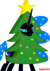 Size: 1191x1689 | Tagged: safe, artist:roger334, nightmare moon, pony, g4, christmas lights, christmas tree, ethereal mane, female, hearth's warming eve, inkscape, mare, parody, ponyscape, simple background, solo, starry mane, transparent background, tree, unamused, vector