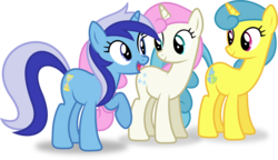 Size: 8976x5186 | Tagged: safe, artist:8-notes, lemon hearts, minuette, twinkleshine, pony, amending fences, g4, .svg available, absurd resolution, background pony, open mouth, ponyscape, raised hoof, simple background, transparent background, vector