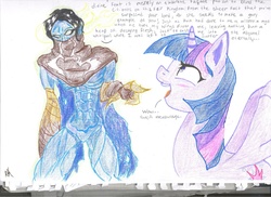 Size: 1280x930 | Tagged: safe, artist:avirextin, twilight sparkle, alicorn, pony, g4, adorkable, blushing, colored pencil drawing, crossover, crossover shipping, cute, dork, female, legacy of kain, mare, raised eyebrow, raziel, shipping, soul reaver, traditional art, twiabetes, twilight sparkle (alicorn)