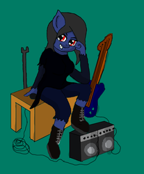 Size: 591x714 | Tagged: safe, artist:s.twist, oc, oc only, oc:velvet strings, anthro, grin, guitar, looking at you, musical instrument, punk
