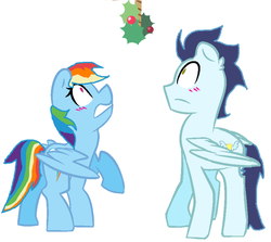 Size: 800x714 | Tagged: safe, artist:venturgirl13, rainbow dash, soarin', pony, g4, female, holly, holly mistaken for mistletoe, male, old cutie mark, ship:soarindash, shipping, simple background, straight, white background