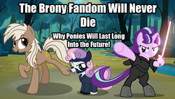 Size: 1280x720 | Tagged: safe, starlight glimmer, sweetie belle, earth pony, pony, equestria daily, g4, balisong, butterfly knife, crossguard lightsaber, epona, female, image macro, knife, kylo ren, lightsaber, mare, meme, ponified, sithlight glimmer, spy, spy (tf2), star wars, star wars: the force awakens, sweetie spy, team fortress 2, the legend of zelda, trio, weapon