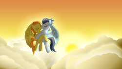 Size: 1920x1080 | Tagged: safe, artist:sergrus, soarin', spitfire, pony, g4, female, male, ship:soarinfire, shipping, straight, wallpaper