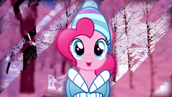 Size: 1920x1080 | Tagged: safe, artist:missgoldendragon, artist:thegraid, pinkie pie, g4, clothes, coat, hat, looking at you, snow, tree, vector, wallpaper, winter