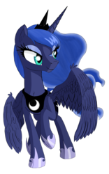 Size: 900x1440 | Tagged: safe, artist:vinaramic, princess luna, alicorn, pony, g4, female, mare, raised hoof, simple background, solo, spread wings, transparent background