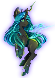Size: 2480x3507 | Tagged: safe, artist:minamikoboyasy, queen chrysalis, changeling, changeling queen, g4, crown, female, glowing, high res, jewelry, regalia, solo