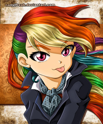 Size: 900x1085 | Tagged: safe, artist:nancysauria, rainbow dash, human, g4, ascot, female, humanized, solo, tongue out