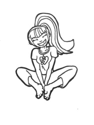 Size: 2448x3264 | Tagged: safe, artist:axixion, sonata dusk, equestria girls, g4, barefoot, clothes, eyes closed, feet, female, grin, high res, monochrome, pajamas, simple background, sitting, solo, traditional art