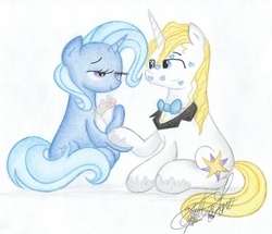 Size: 963x829 | Tagged: safe, artist:jackie00liza, prince blueblood, trixie, pony, unicorn, g4, female, great and powerful kisses, kiss mark, lipstick, male, mare, ship:bluetrix, shipping, straight