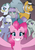 Size: 1280x1810 | Tagged: dead source, safe, artist:rainbowdrool, cloudy quartz, igneous rock pie, limestone pie, marble pie, maud pie, pinkie pie, g4, eyebrows, eyebrows visible through hair, grin, group, holder's boulder, pie family, pie sisters, ship:quartzrock, siblings, sisters